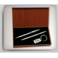 3 Piece Wooden Gift Box Set w/ Metal Key Tag & 2 Pens